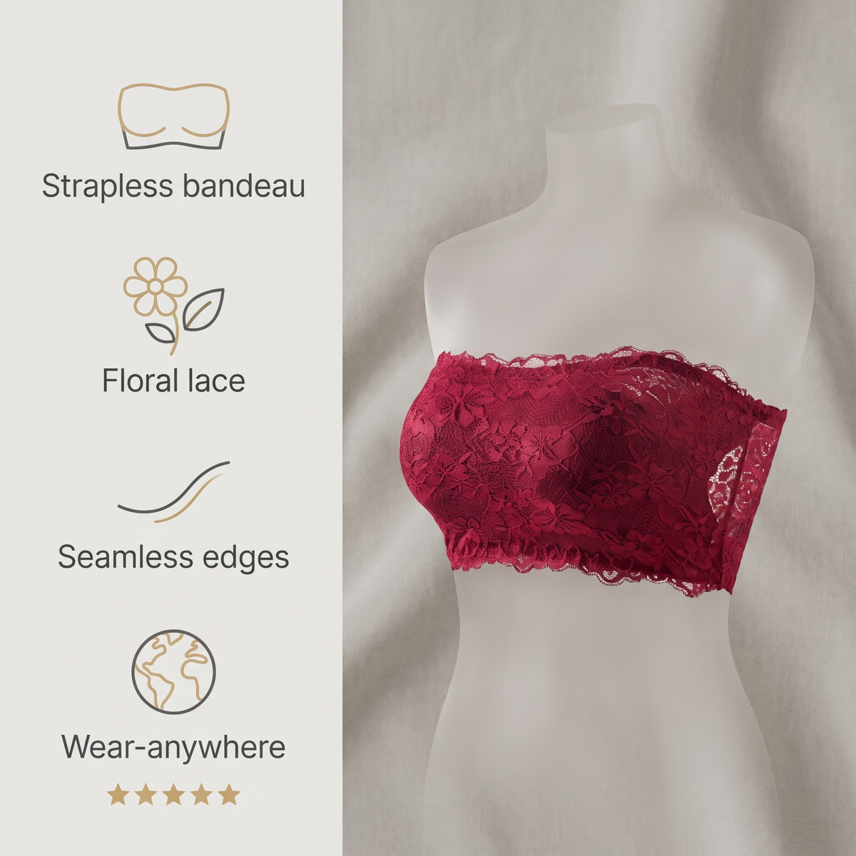 Avéline Floral Lace Strapless Bandeau Bra
