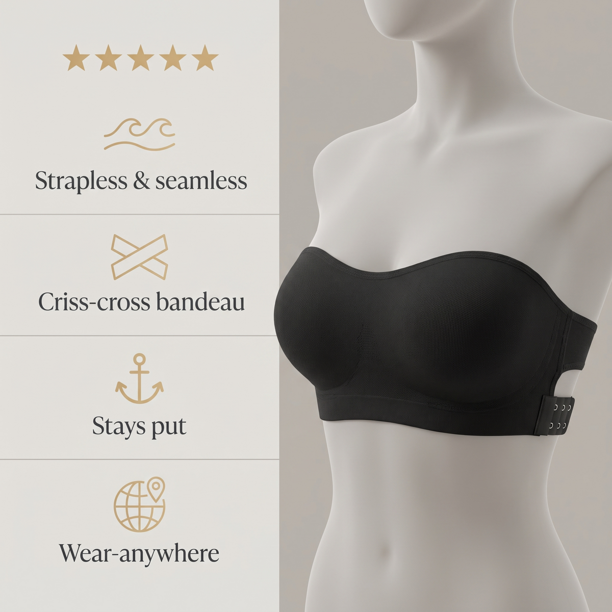 Avéline Sexy Strapless Seamless Crisscross Bandeau Bra