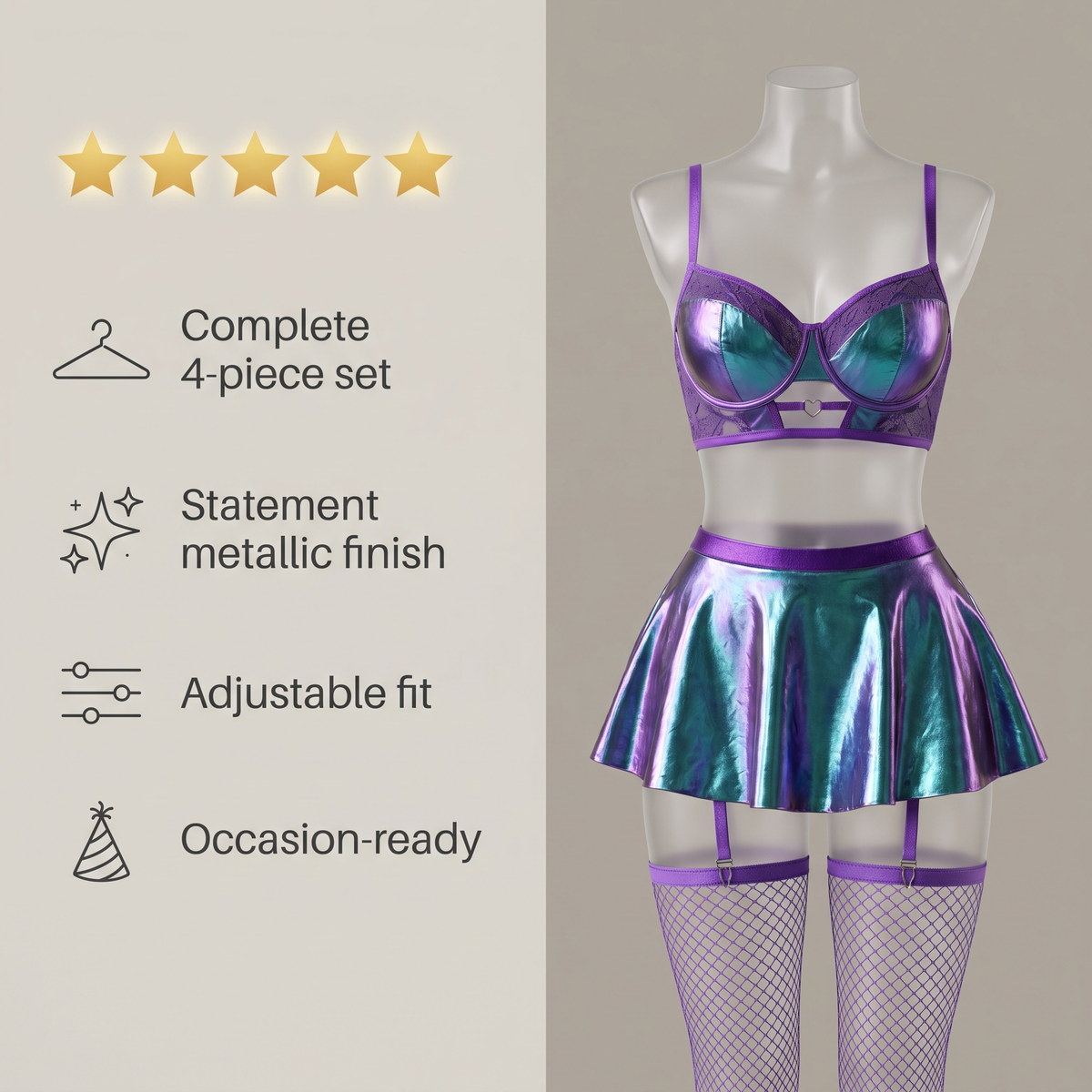 Avéline Holographic Metallic 4-Piece Set