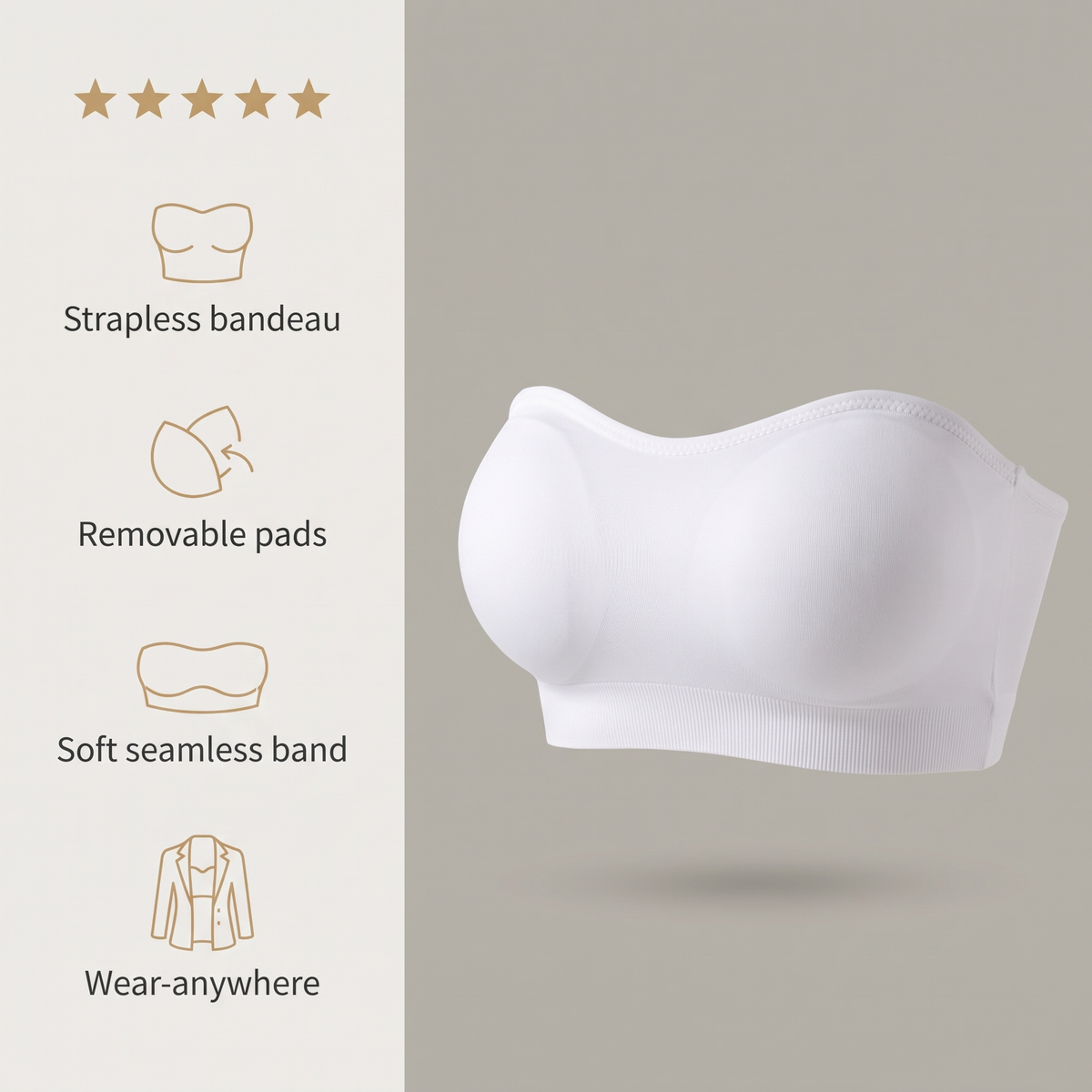 Avéline Strapless Bandeau Bra with Removable Pads