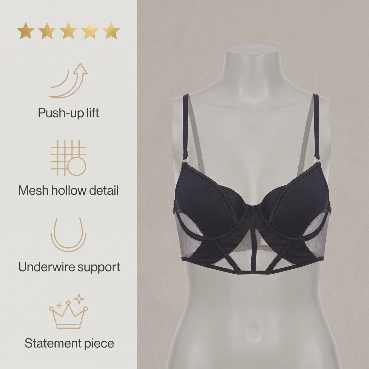 Avéline Push-Up Mesh Hollow Bra