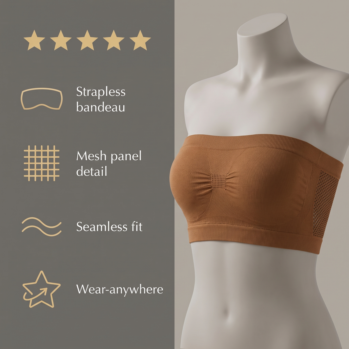 Avéline Mesh-Panel Strapless Bandeau Bra