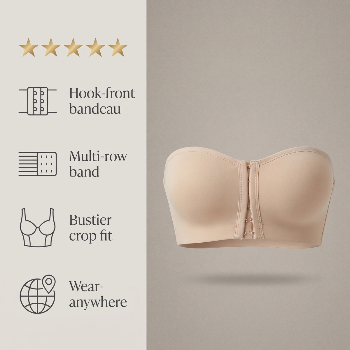 Avéline Strapless Hook-Front Bandeau Bra