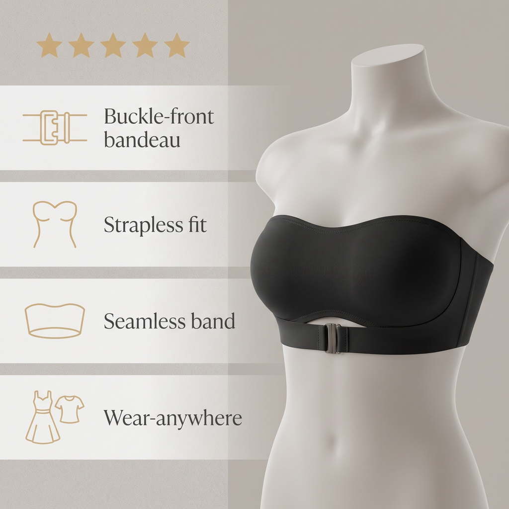 Avéline Sexy Strapless Buckle-Front Bandeau Bra Top