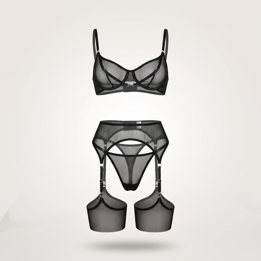 Avéline Sheer Mesh Cutout Bodysuit Set