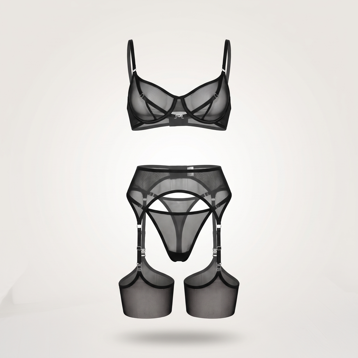 Avéline Sheer Mesh Cutout Bodysuit Set