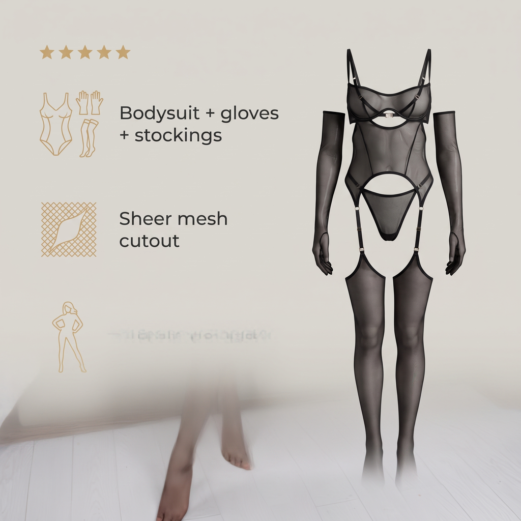 Avéline Sheer Mesh Cutout Bodysuit Set