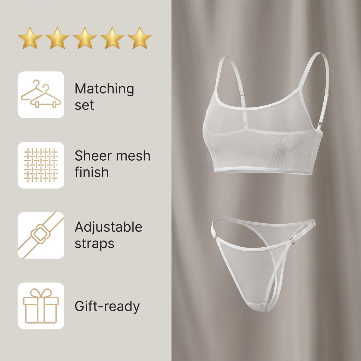 Avéline Mesh See-Through Camisole Bra & Panty Set