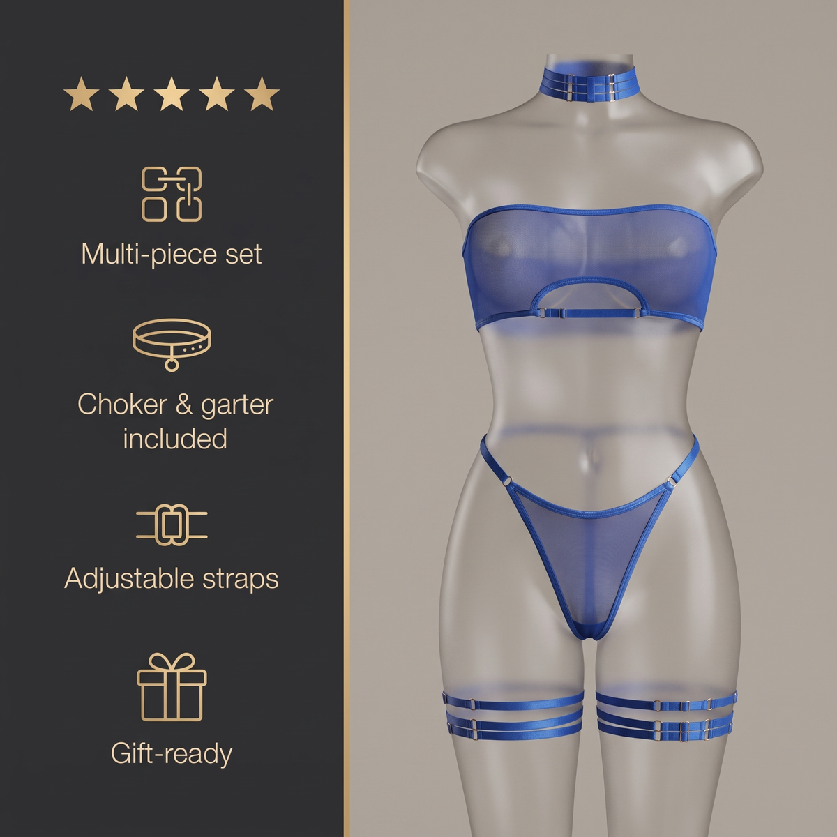Avéline Sheer Mesh Bandeau Bra & Thong Set