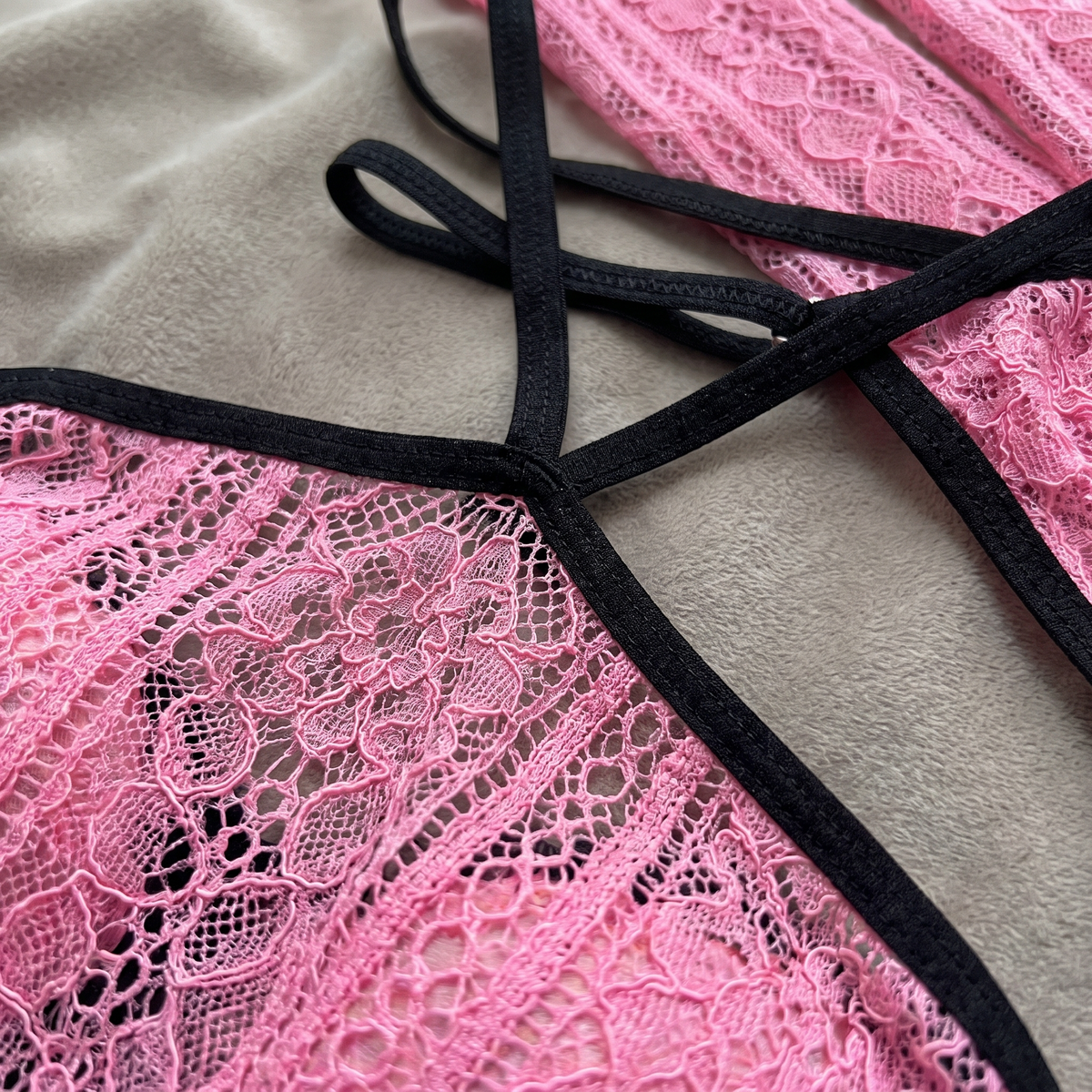 Avéline Lace Halter Crop Top, Thong & Stockings 3-Piece Set