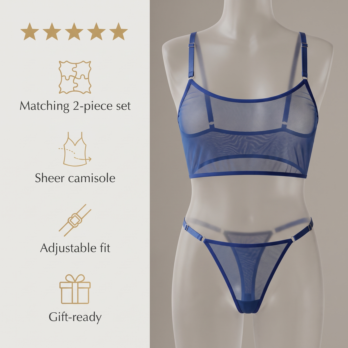 Avéline Mesh See-Through Camisole Bra 2-Piece Set