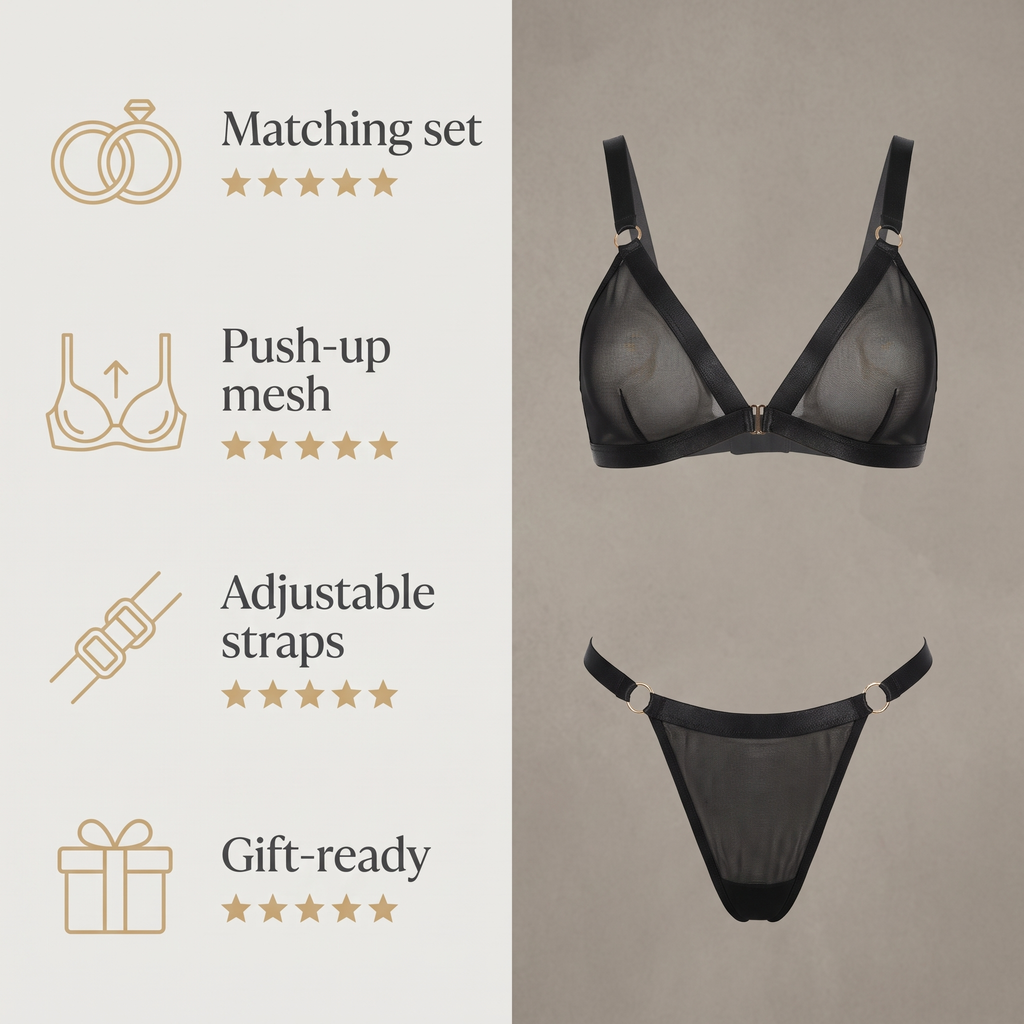 Avéline Sheer Mesh Push-Up Bra & Panty Set