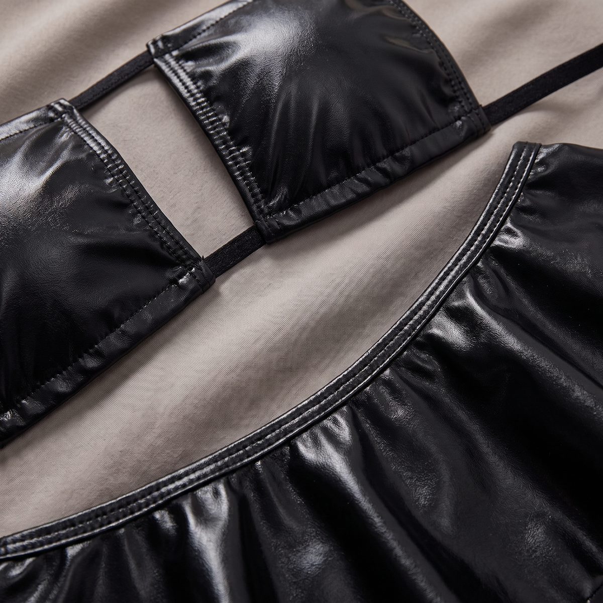 Avéline Faux-Leather Backless Bra & Mini Skirt Set
