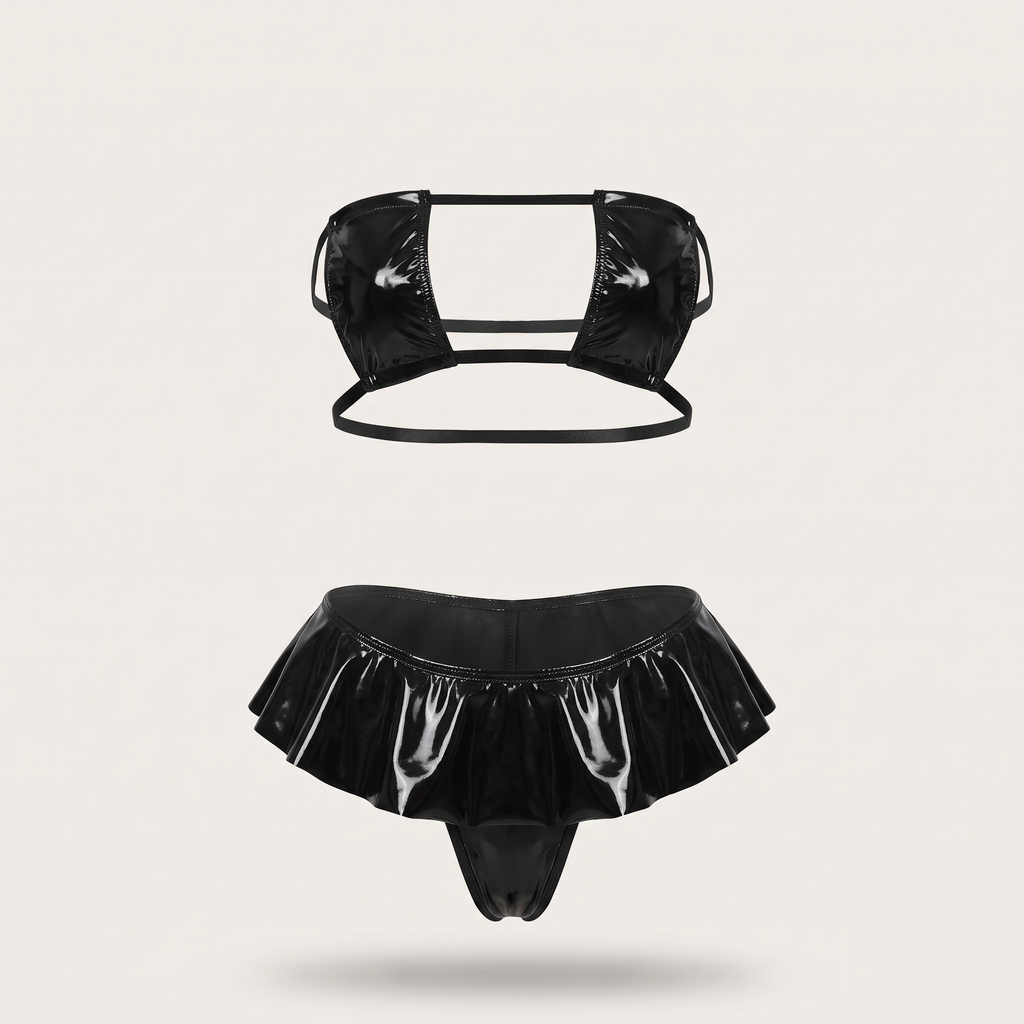 Avéline Faux-Leather Backless Bra & Mini Skirt Set