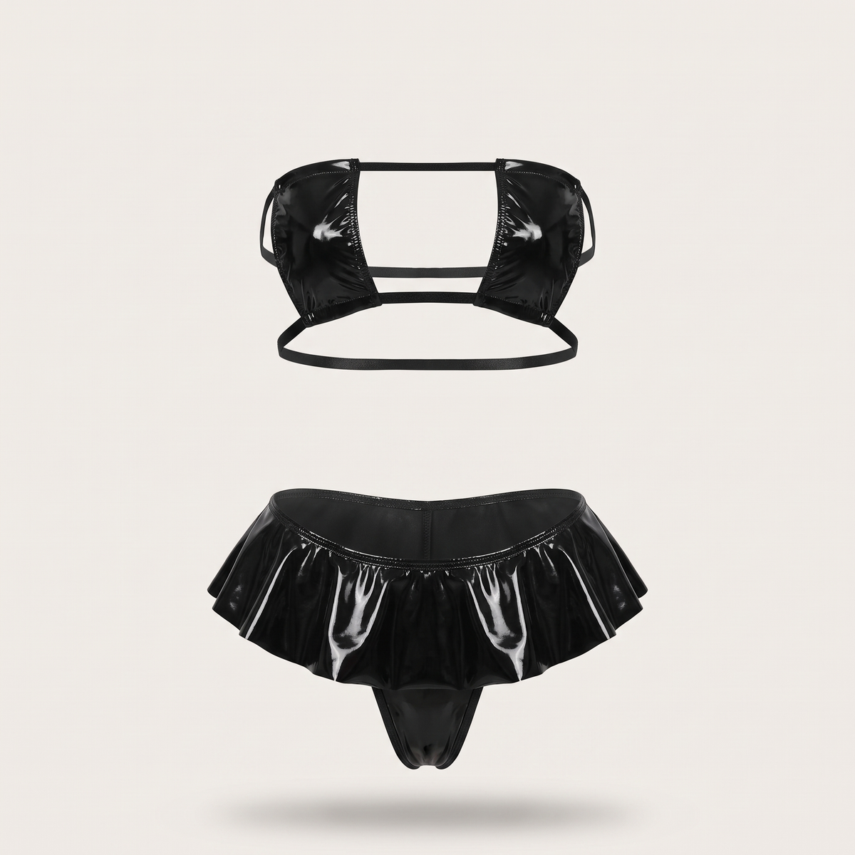 Avéline Faux-Leather Backless Bra & Mini Skirt Set