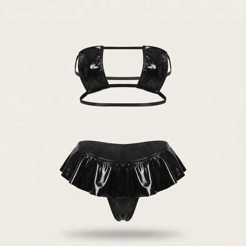 Avéline Faux-Leather Backless Bra & Mini Skirt Set