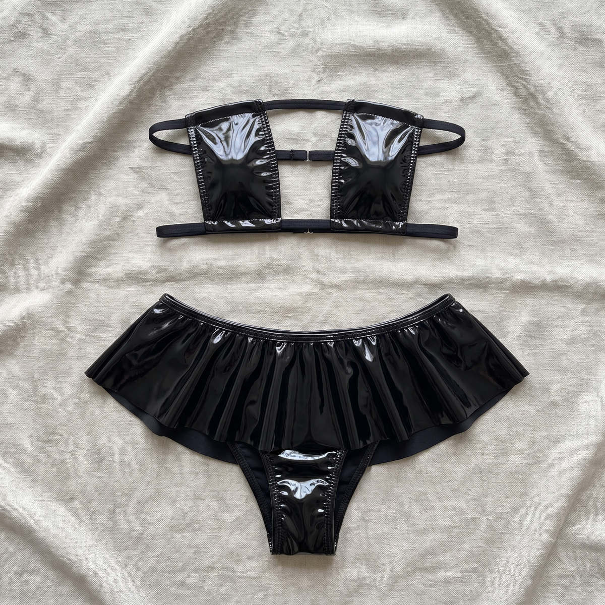 Avéline Faux-Leather Backless Bra & Mini Skirt Set