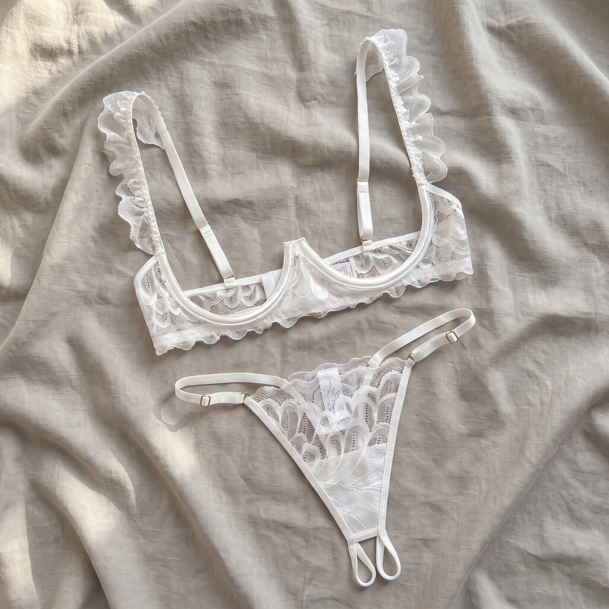 Avéline Cupless Lace Bra & Thong Set