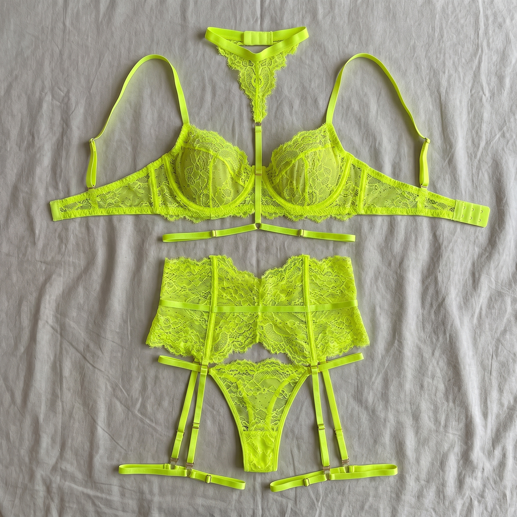 Avéline Lace Bra & Panty Set with Garter Belt