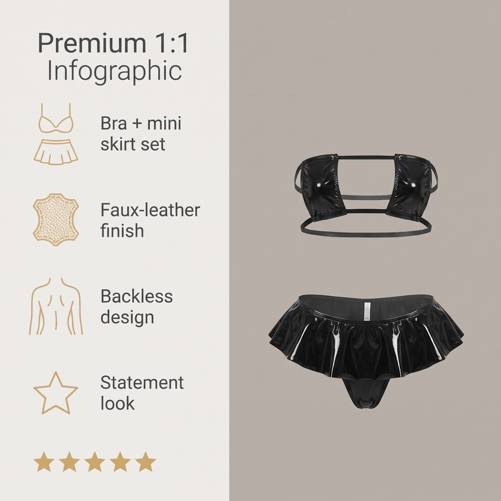 Avéline Faux-Leather Backless Bra & Mini Skirt Set