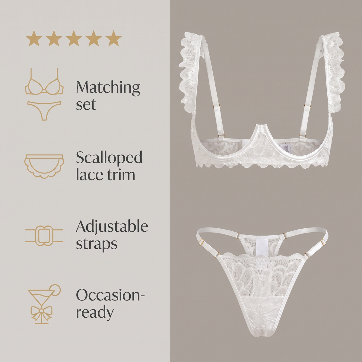 Avéline Cupless Lace Bra & Thong Set