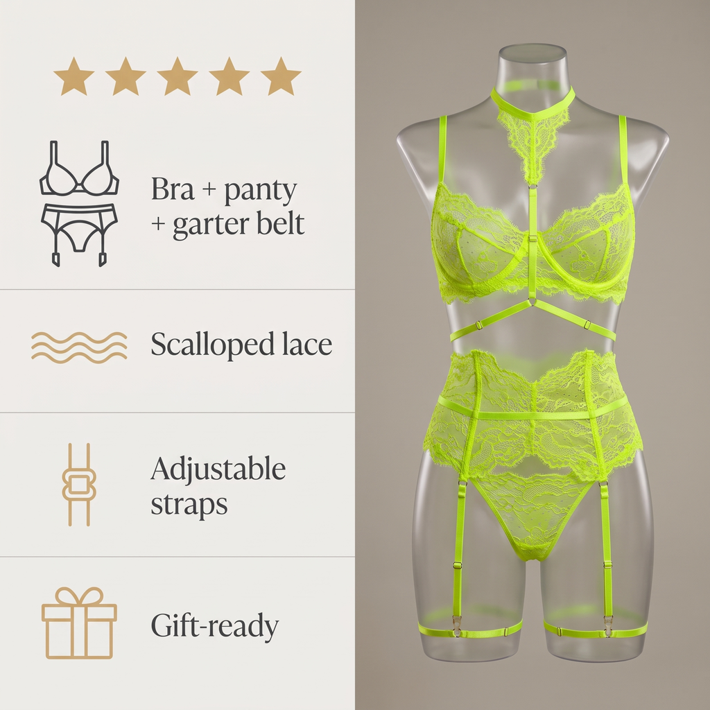 Avéline Lace Bra & Panty Set with Garter Belt