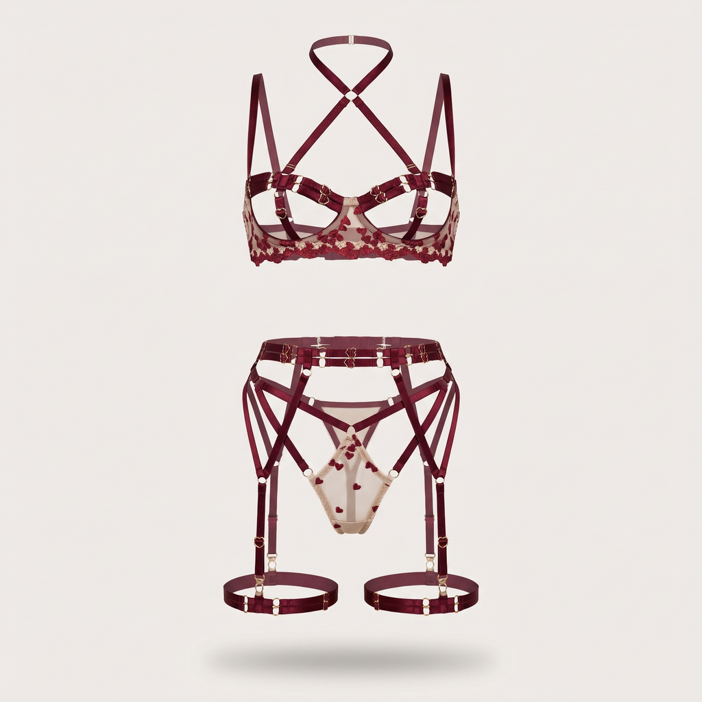 Avéline Hollow-Out Strappy Lingerie 5-Piece Set