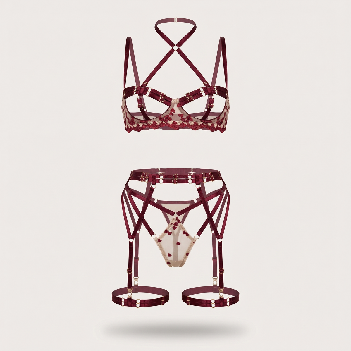 Avéline Hollow-Out Strappy Lingerie 5-Piece Set