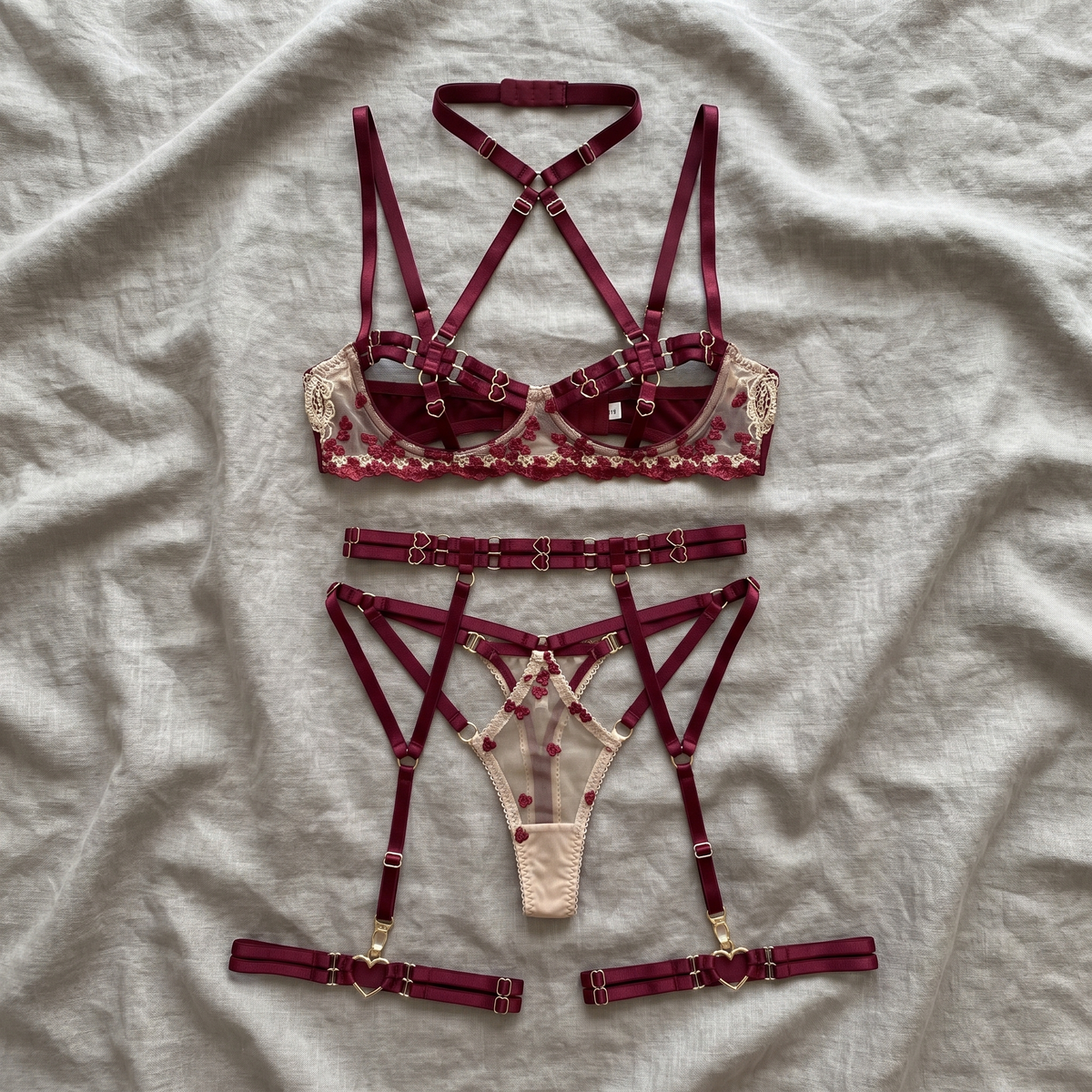 Avéline Hollow-Out Strappy Lingerie 5-Piece Set