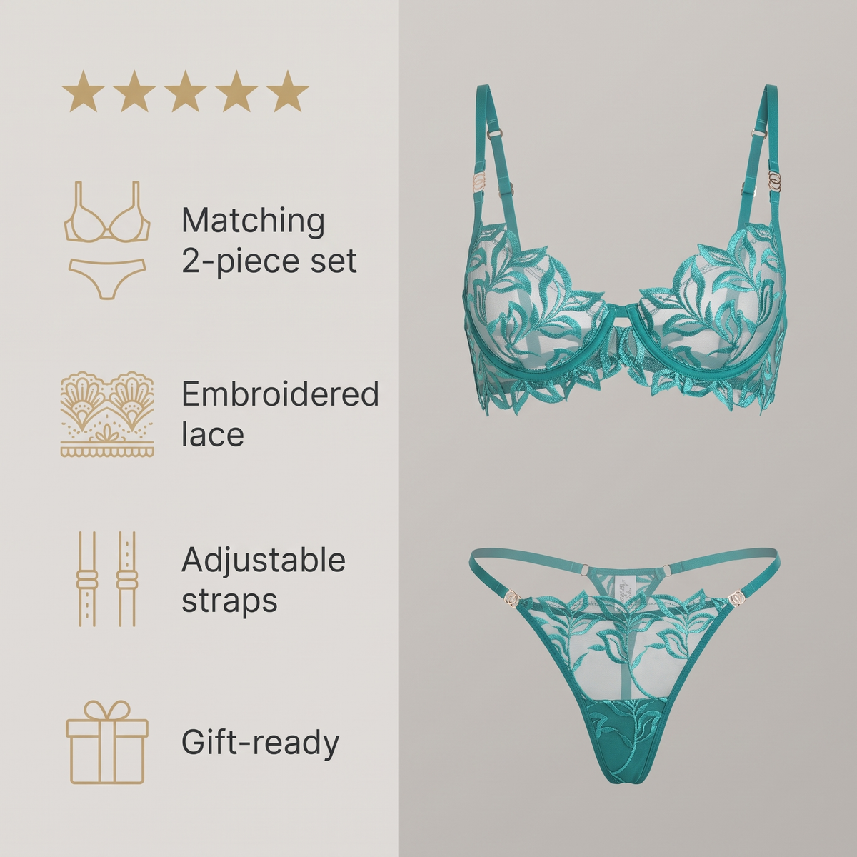 Avéline Embroidered Lace Bra & Thong Set