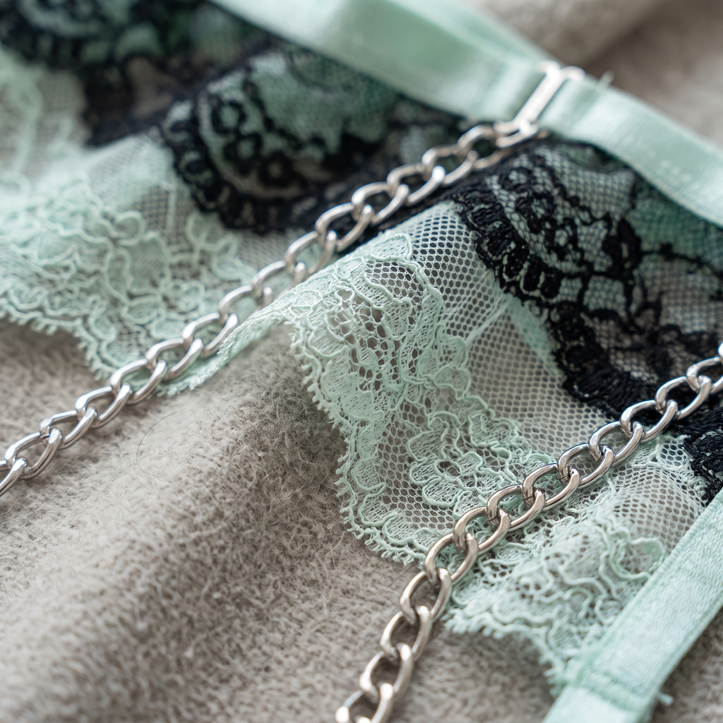 Avéline Chain Garter Contrast-Colour Lace Lingerie Set