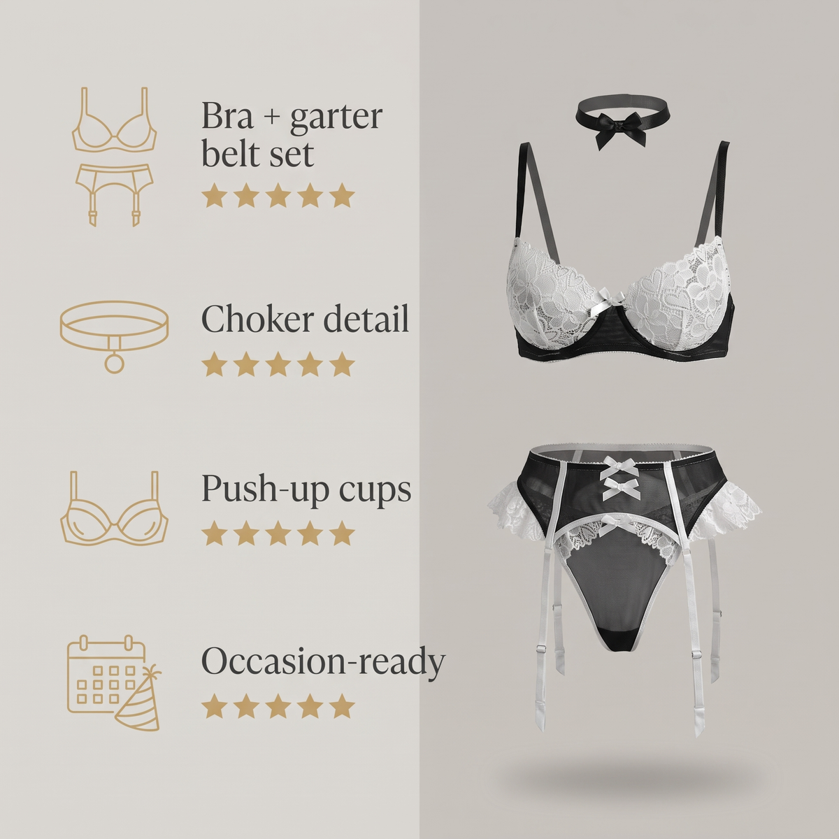 Avéline Choker Push-Up Bra & Garter Belt Lingerie Set