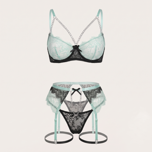 Avéline Chain Garter Contrast-Colour Lace Lingerie Set