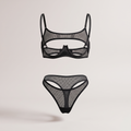 Avéline Black Mesh Open-Cup Garter Lingerie Set