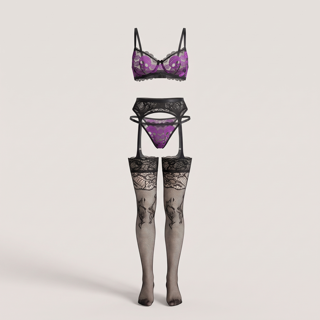 Avéline 3-Piece Skull Lace Lingerie Set