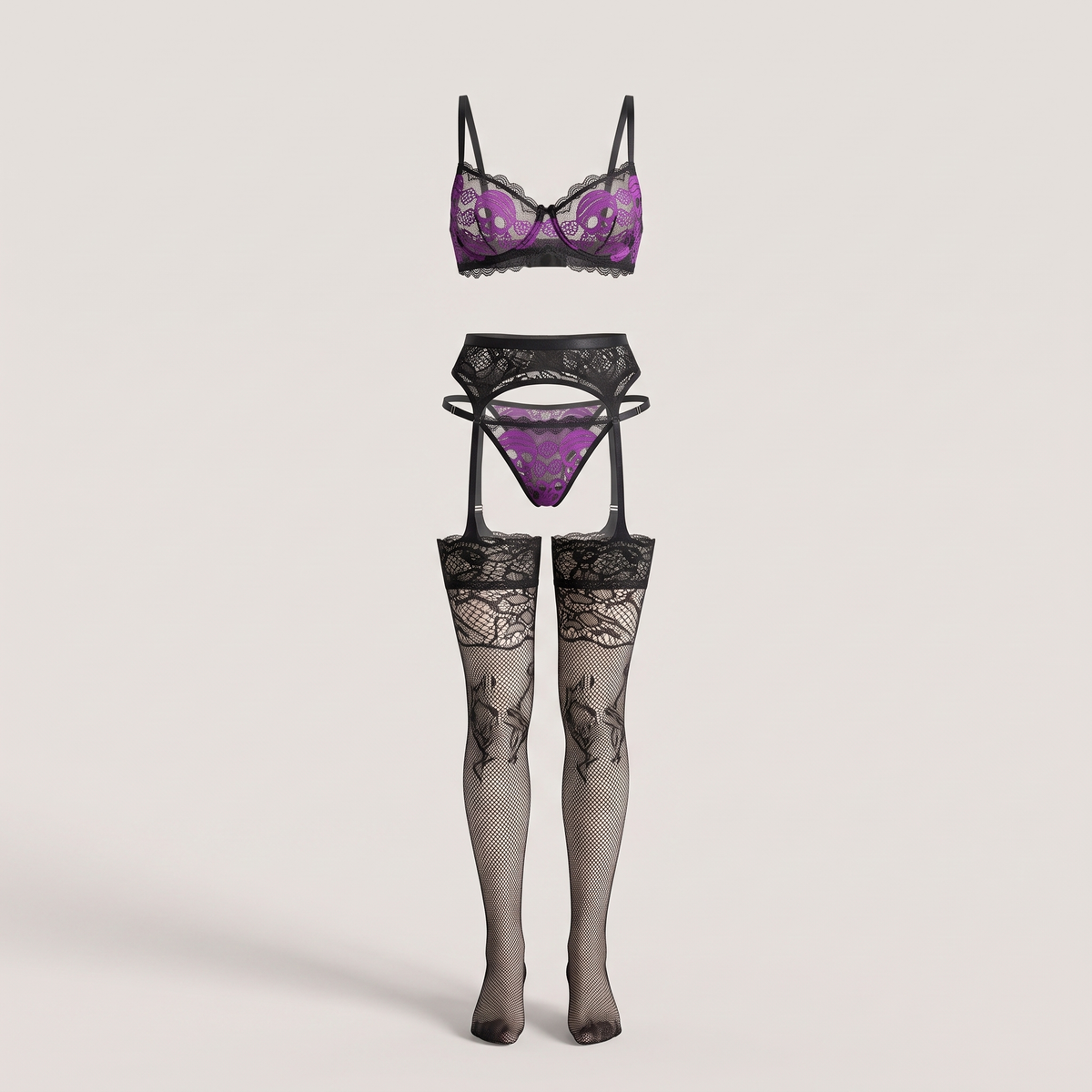 Avéline 3-Piece Skull Lace Lingerie Set