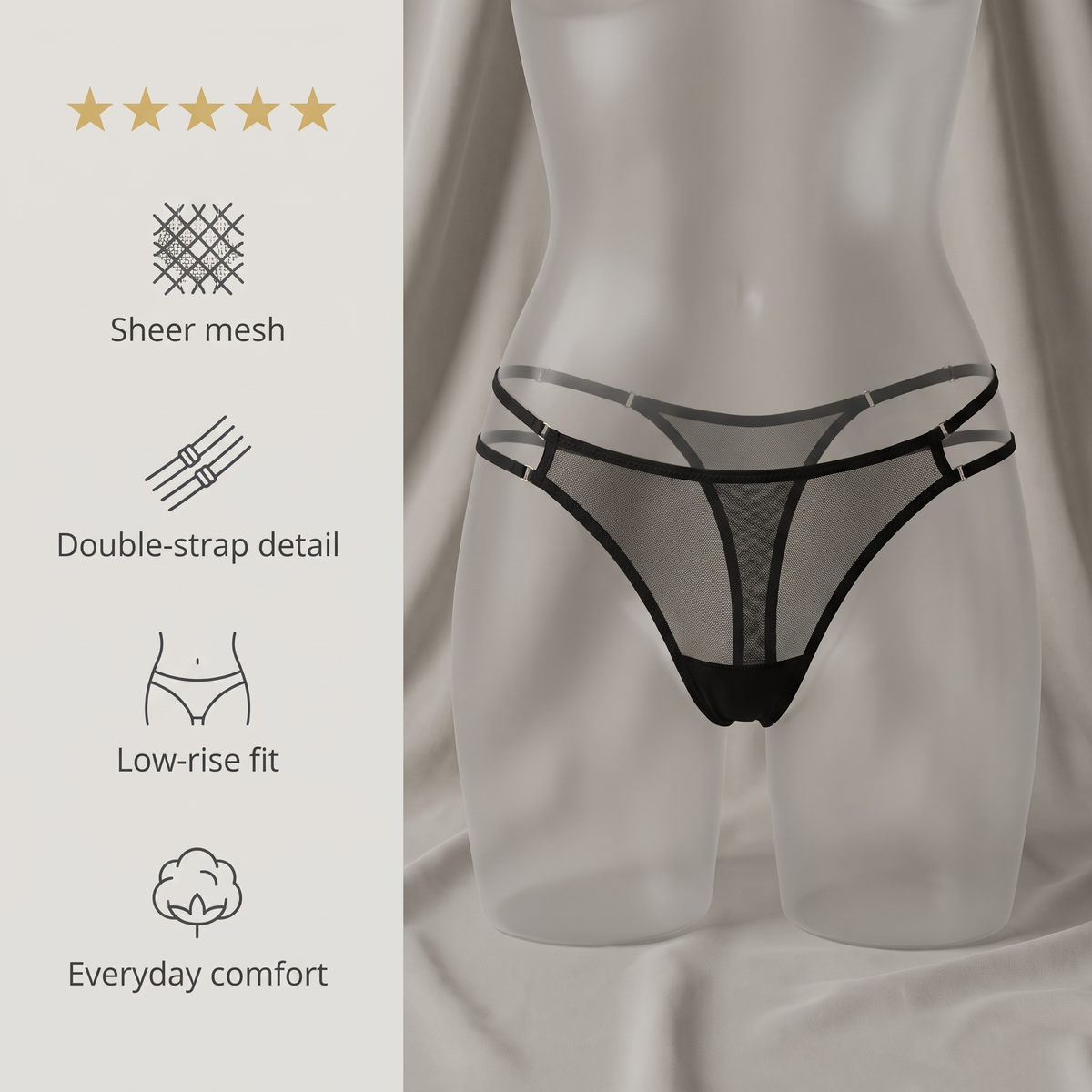 Avéline Sheer Mesh Double-Strap Thong