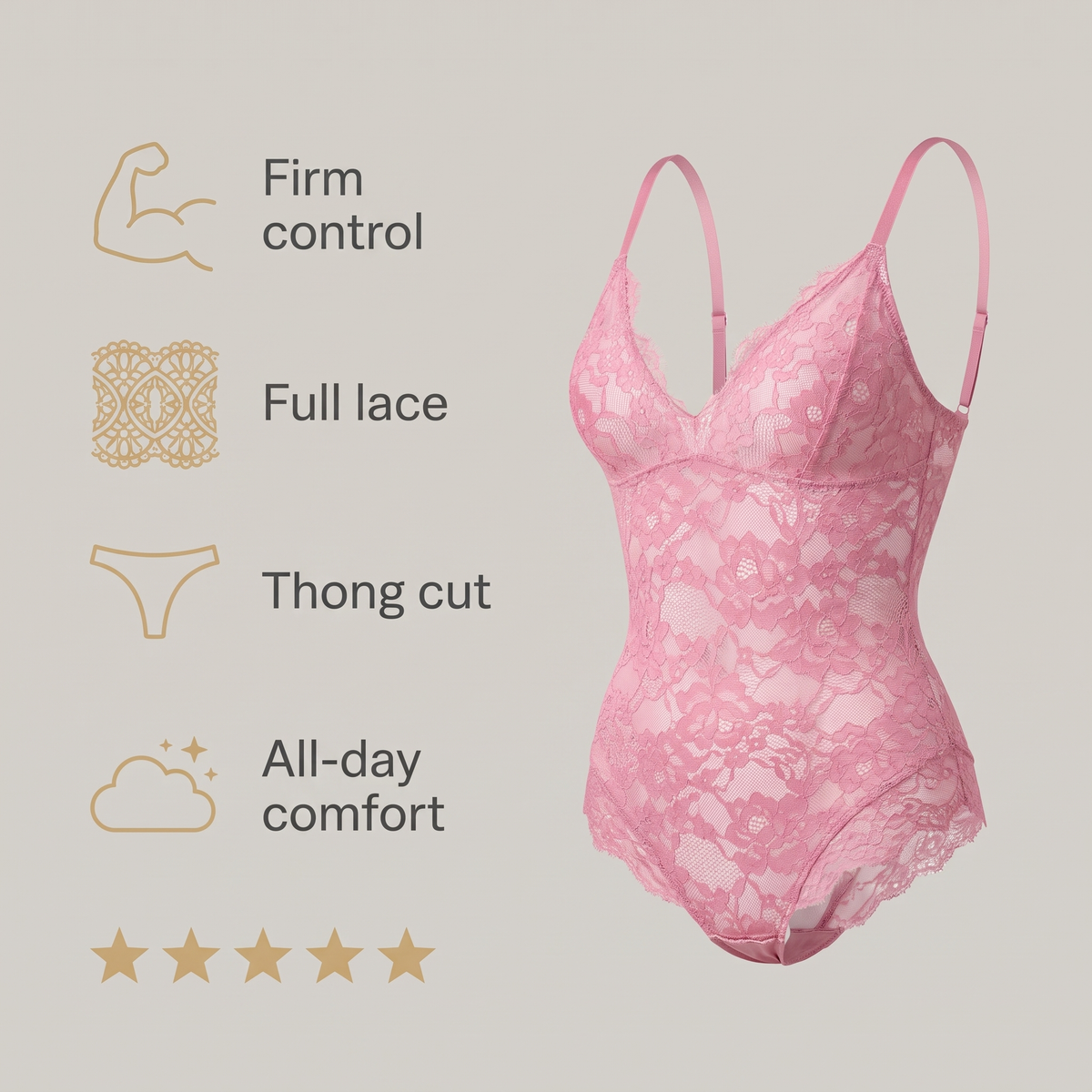 Avéline Firm-Control Full-Lace Thong Bodysuit