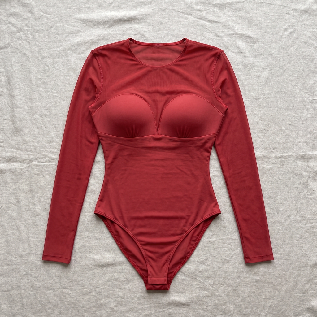 Avéline Illusion Mesh Long-Sleeve Tummy-Control Bodysuit