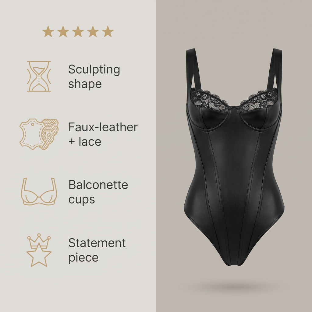 Avéline Faux-Leather & Lace Balconette Sculpting Bodysuit