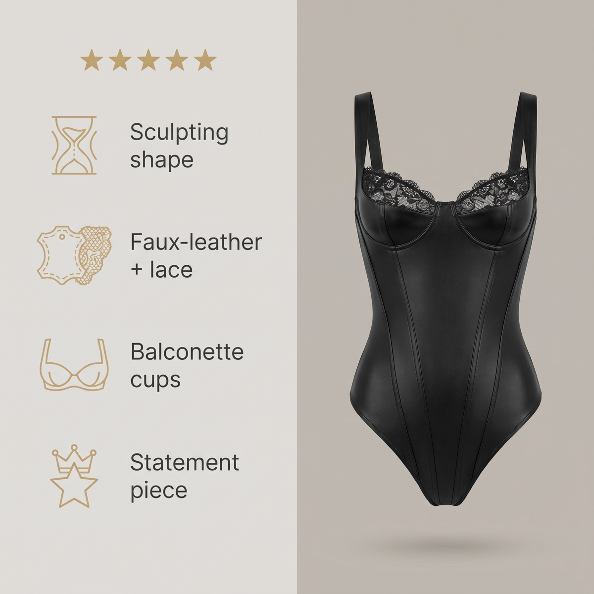 Avéline Faux-Leather & Lace Balconette Sculpting Bodysuit