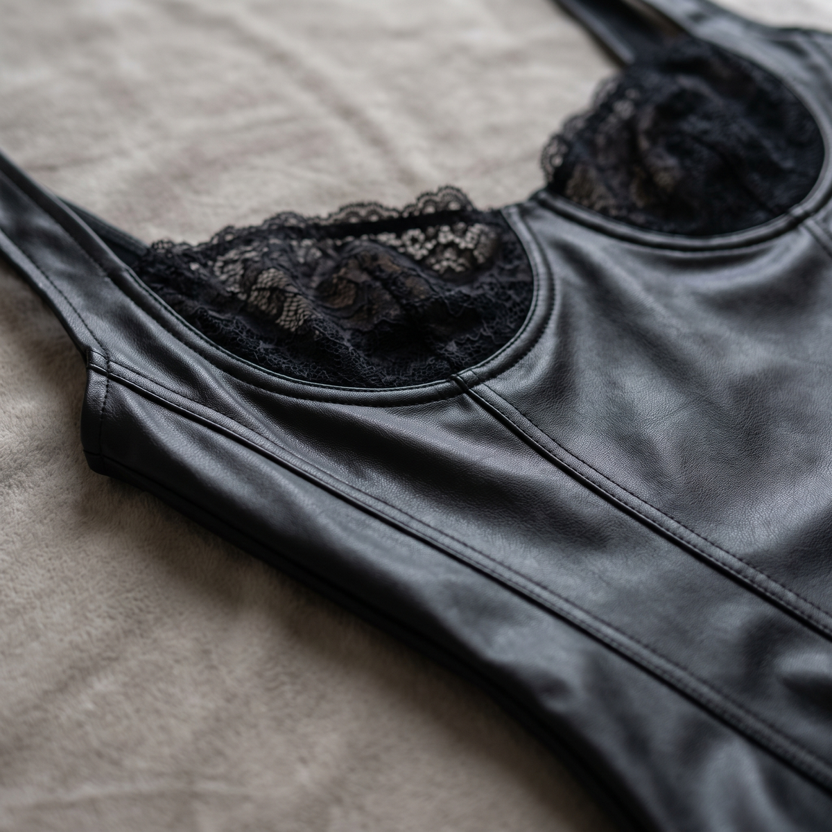 Avéline Faux-Leather & Lace Balconette Sculpting Bodysuit