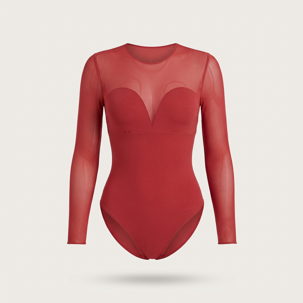 Avéline Illusion Mesh Long-Sleeve Tummy-Control Bodysuit