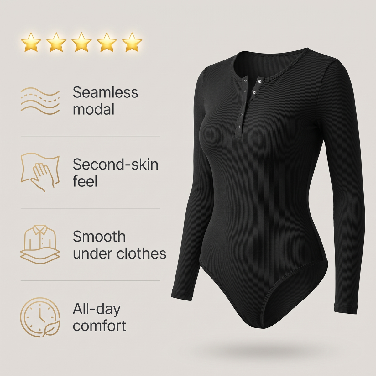 Avéline Seamless Modal Long-Sleeve Henley Bodysuit