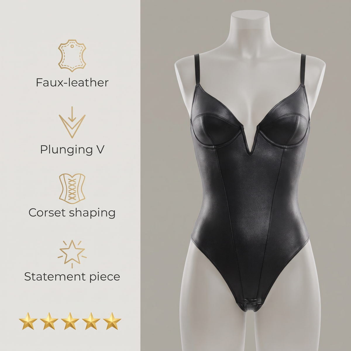 Avéline Faux-Leather Plunge Sculpting Corset Bodysuit