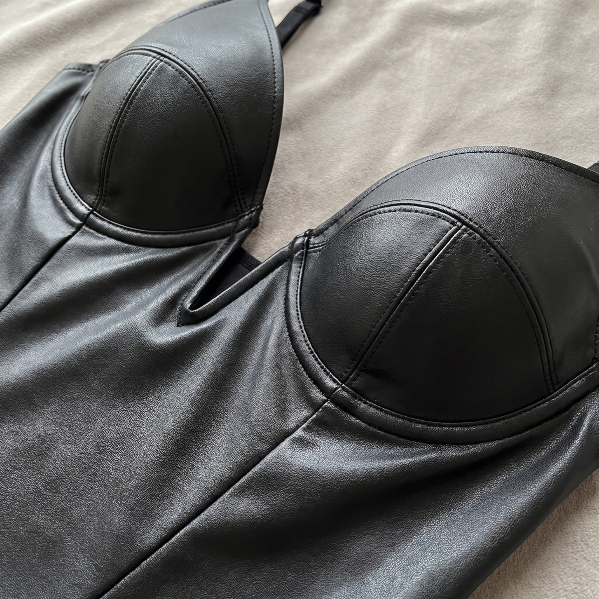 Avéline Faux-Leather Plunge Sculpting Corset Bodysuit