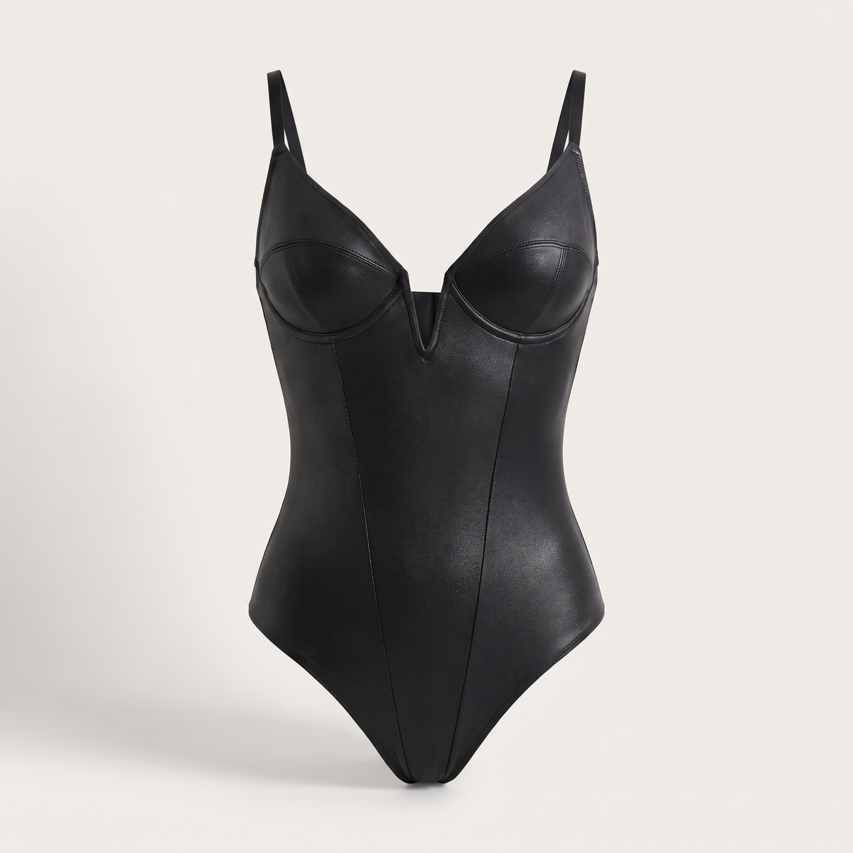 Avéline Faux-Leather Plunge Sculpting Corset Bodysuit