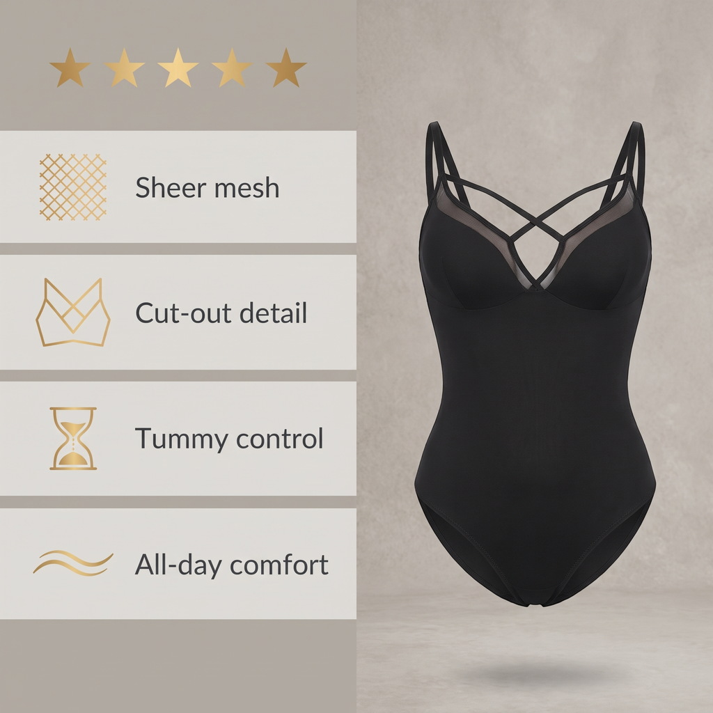 Avéline Sheer Mesh Sleeveless Tummy-Control Bodysuit