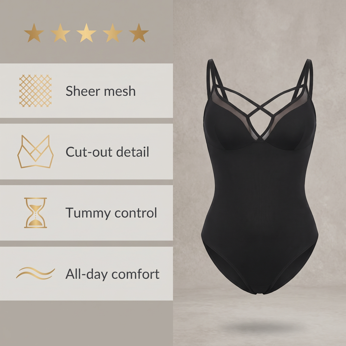 Avéline Sheer Mesh Sleeveless Tummy-Control Bodysuit