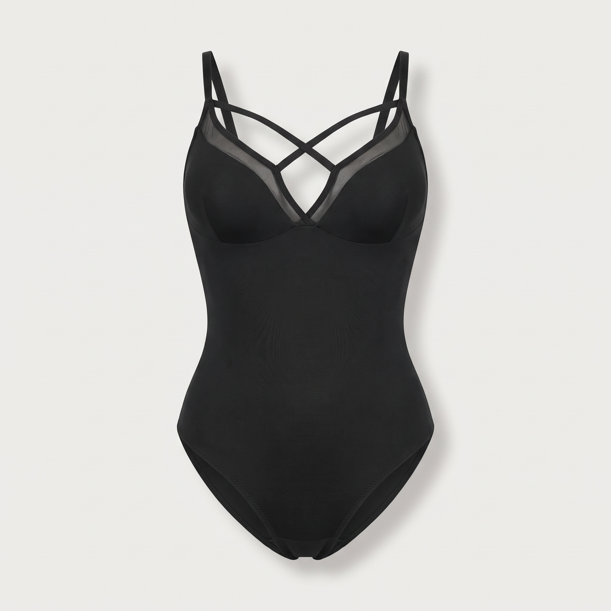 Avéline Sheer Mesh Sleeveless Tummy-Control Bodysuit